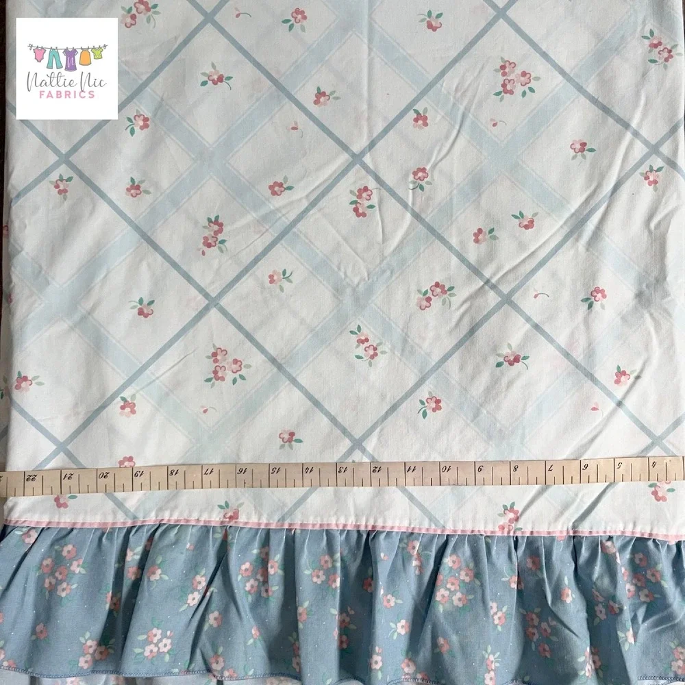 Vintage Full Size Flat Sheet with‎ blue ruffle cottagecore shabby chic